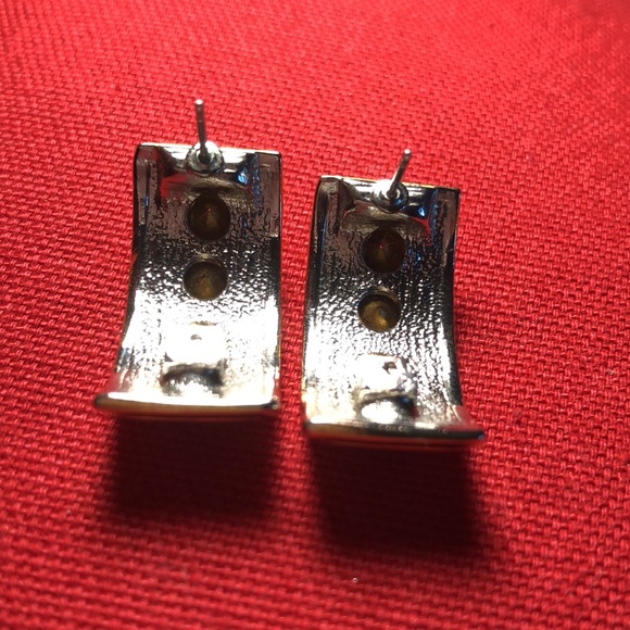 Rhinestone and Gold Toned Curved Pieced Earrings - Picture 4 of 6